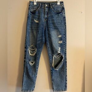 Medium wash blue ripped jeans